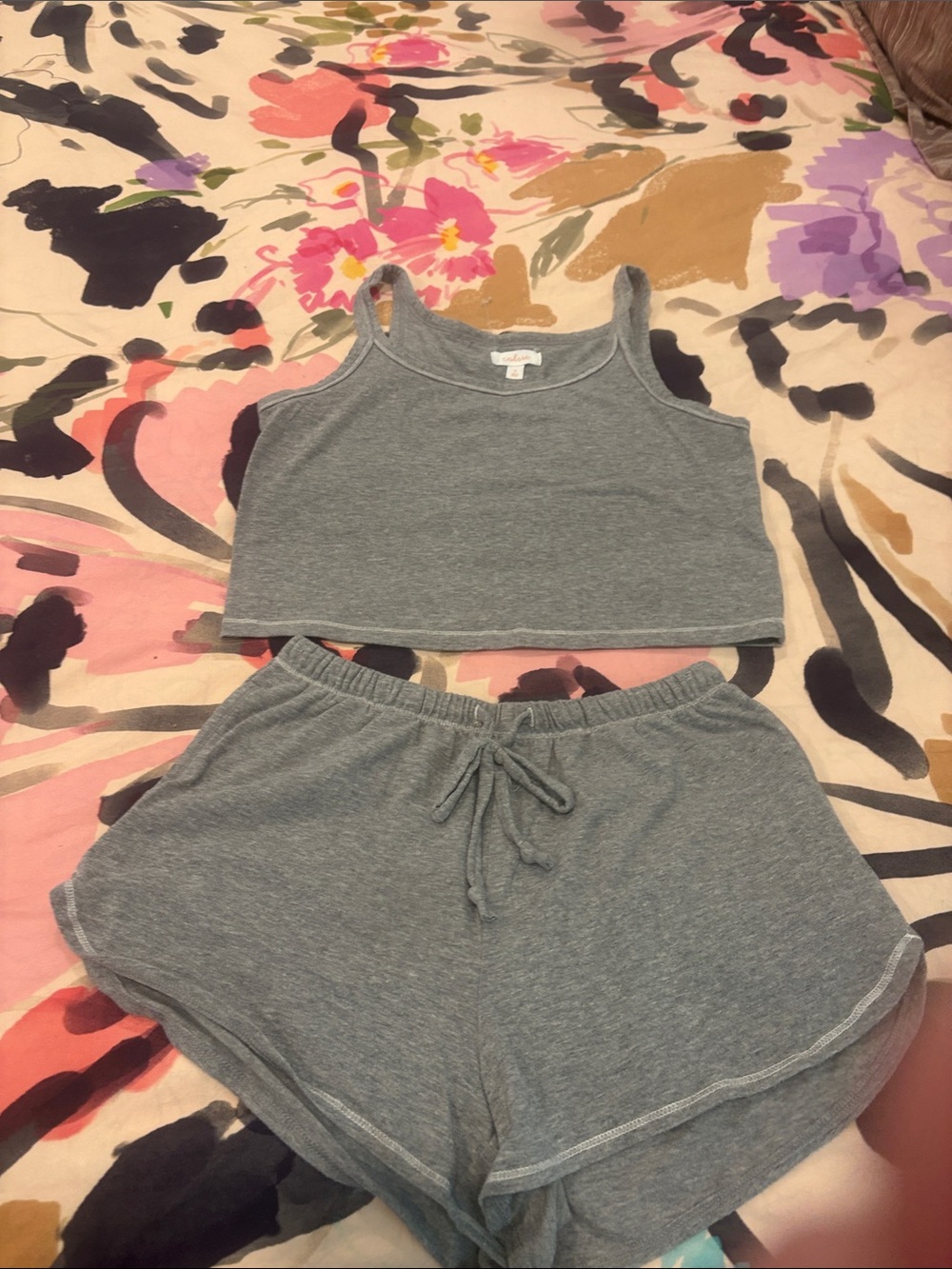 Colsie Heather Gray Crop Tank and Lounge Shorts Set